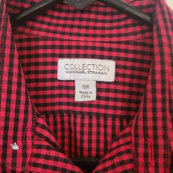 (1550) Michael Strahan Boy's Long Sleeve Dress Shirt. 18 Red/Black Checker - Picture 4 of 6